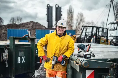 Employees from Bauer Resources exchanging contaminated soil at a former chemical plant in Velten